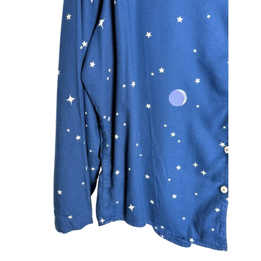 Victoria's Secret Celestial Pajama Top Stars Moon Button Front Sleep Shirt L‎